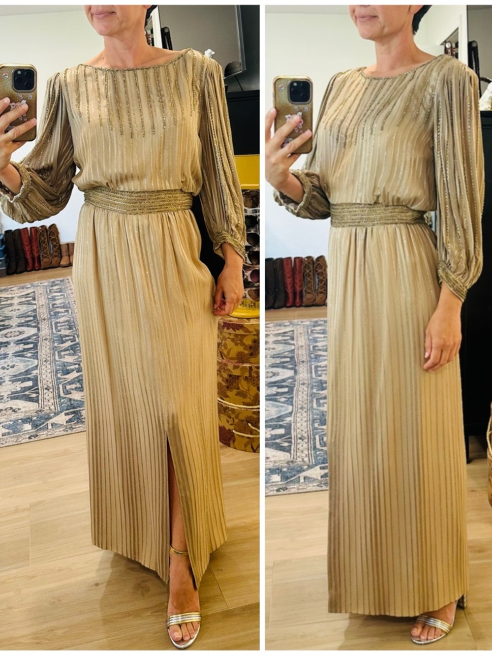 Vintage Nude Gold & Silver Beaded Evening Gown